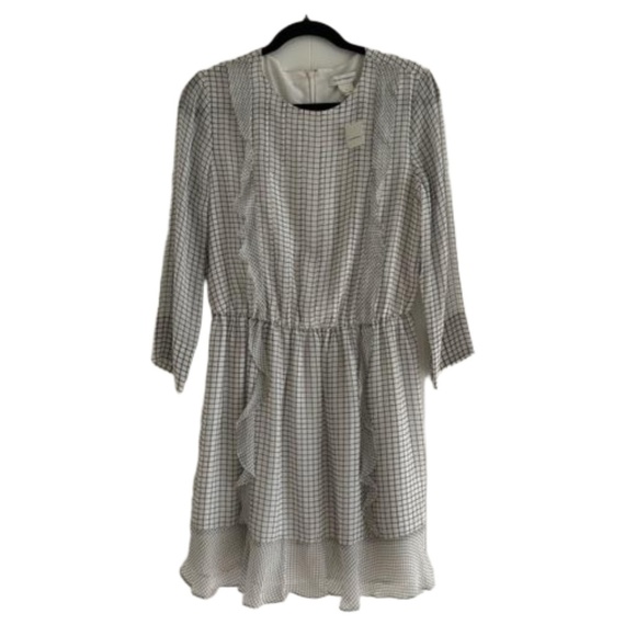 Club Monaco NWT Caluh Dress white base 100% silk 3/4 sleeve size 6 - Picture 2 of 15